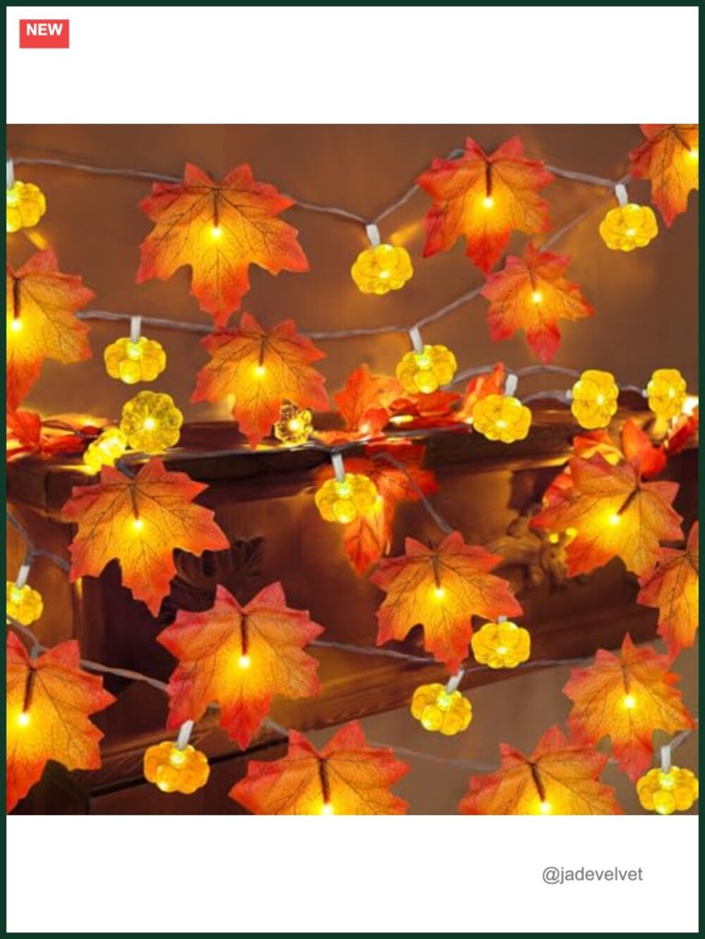 Fall Garland Lights Pumpkins 20ft Battery LED Maple Leaf Decor